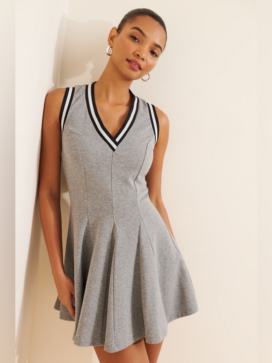 Anthropologie Dresses & Skirts - Anthropologie Daily Practice Active Mini Dress Gray Pleated V Neck Medium EUC